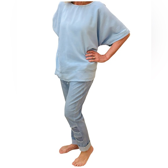 Very French! Light Blue Oversized Top and Stretch Jeans embellished with Silver. - Picture 1 of 7